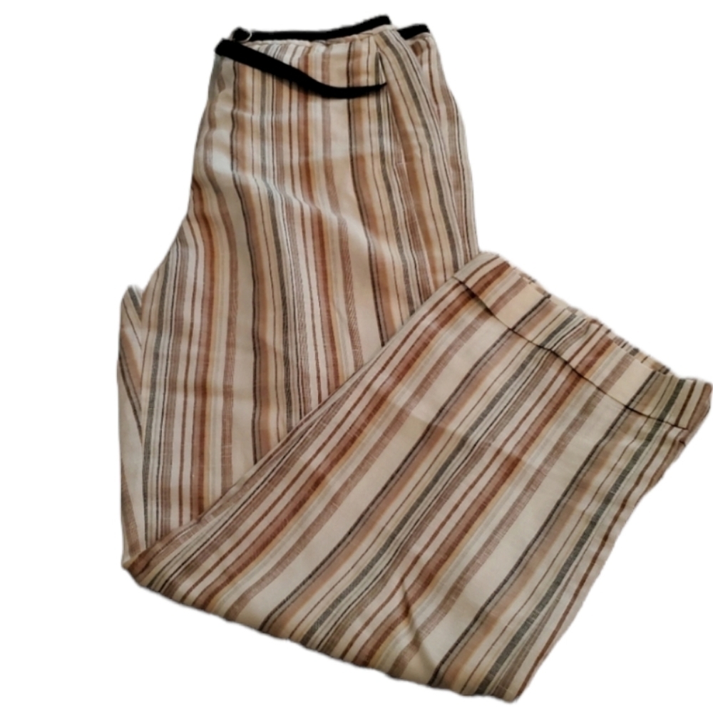 Striped Beige Wide-Leg Women's Pants